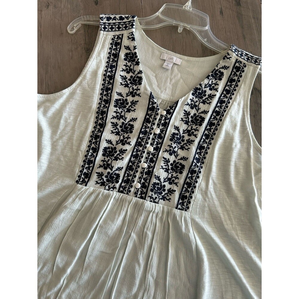 J.Jill Women's Embroidered Mixed-Media Sleeveless Tunic Boho Flowy Size Petite M